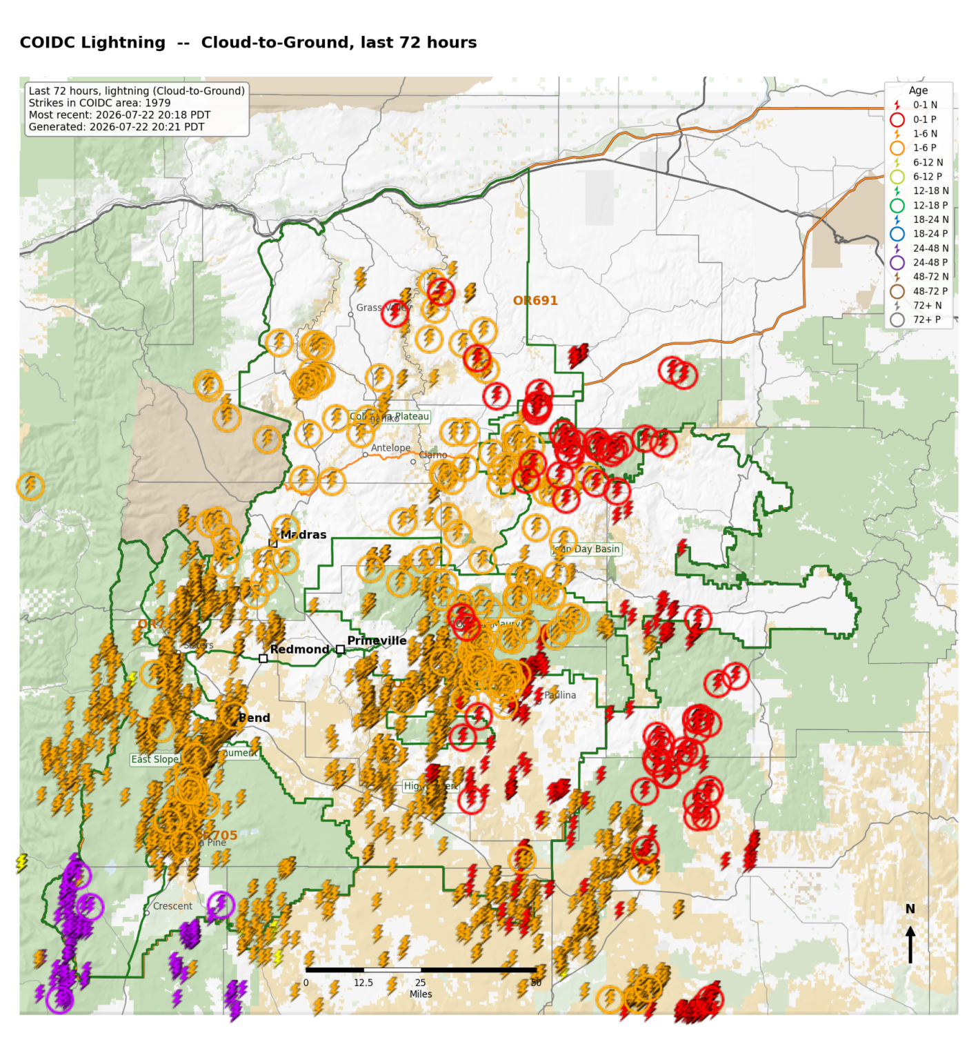 Central Oregon Interagency Dispatch Update July 22 2026 8 30 P M COIDC Lightning Map 072226 1418x1536 